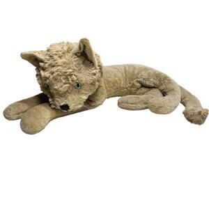 Vtg Antique Large 20” Long Plush Laying Cat Glass Eyes Movable Head